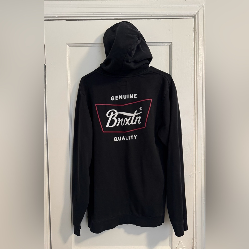 Brixton Men’s Black Hoodie with Red & White Box Logo - Skate Hooded Sweatshirt